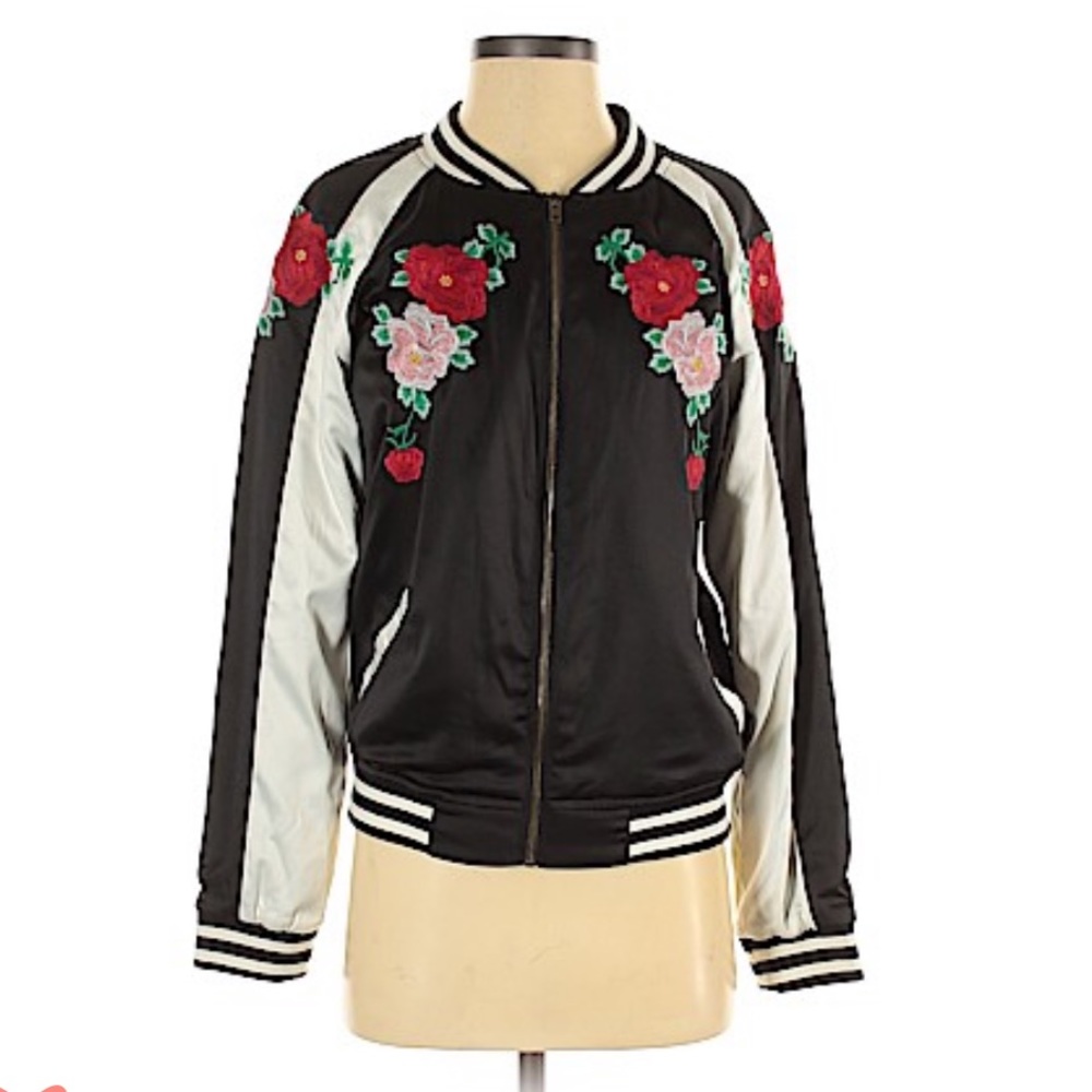Aqua floral bomber jacket